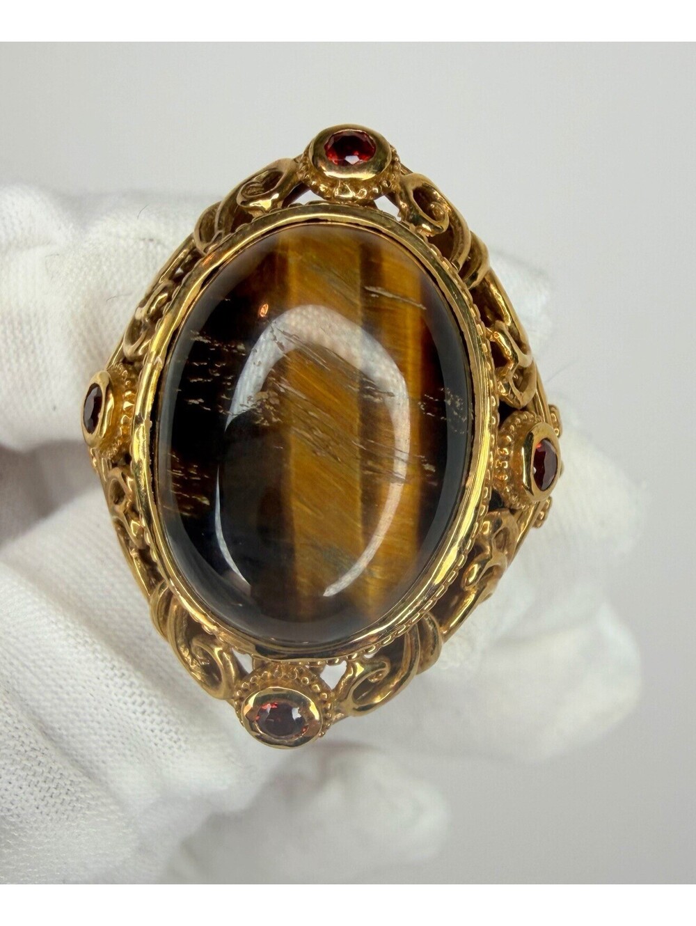 Karis Open Works Tigers Eye Peridot Large Statement Women’s Ring 8